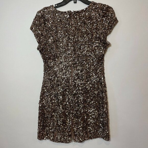 Parker All Over Sequins V-Neck Silk Mini Dress Gold Metallic M Cap Sleeve Y2k - Picture 2 of 10